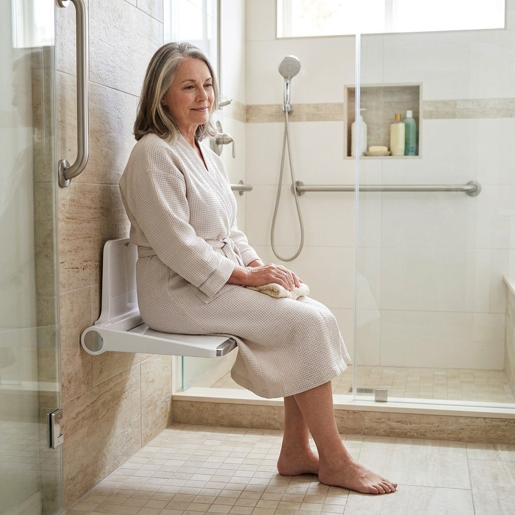Wall-Mounted Folding Shower Seat, 200 kg Capacity - in everyday life