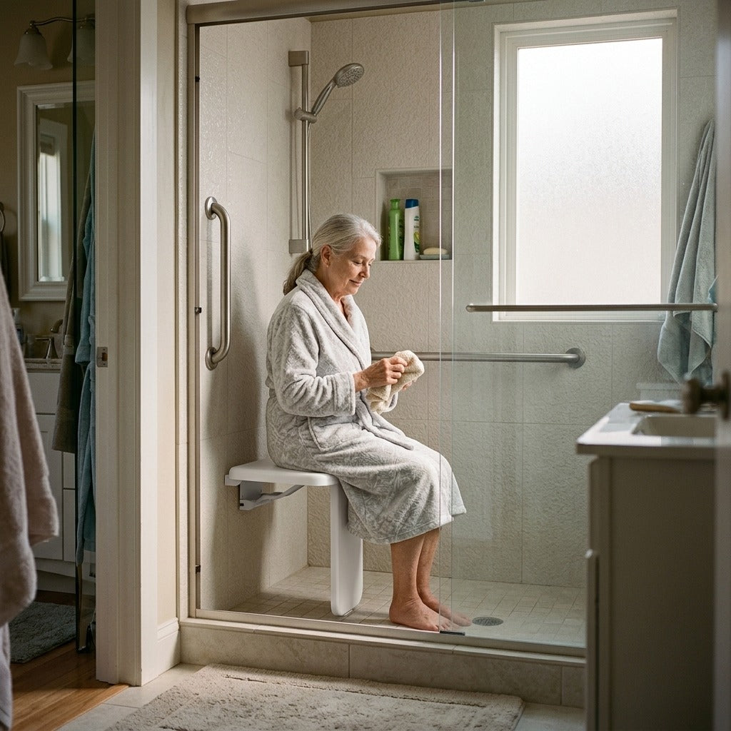 Wall-Mounted Folding Shower Seat for Bathroom Use - at home