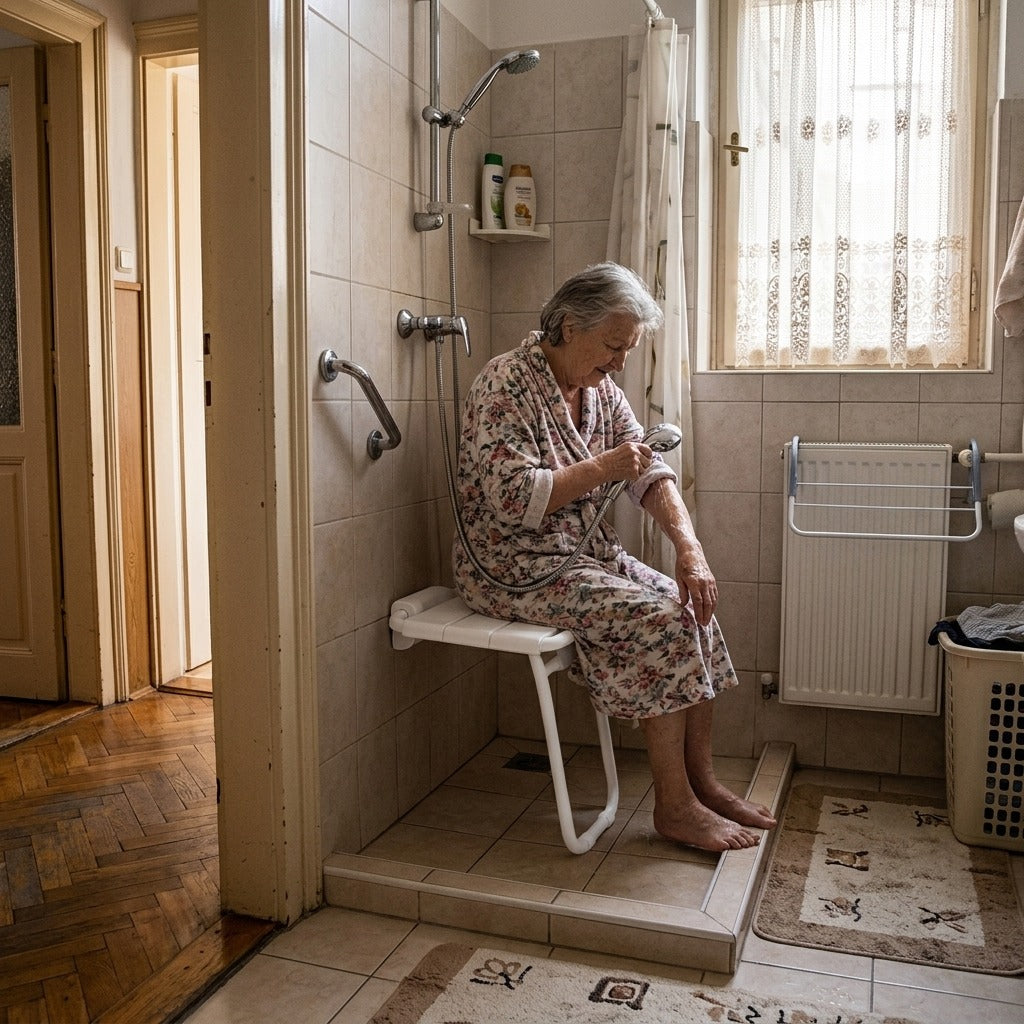 Falra szerelhető, lábas, összecsukható zuhanyülőke - otthon