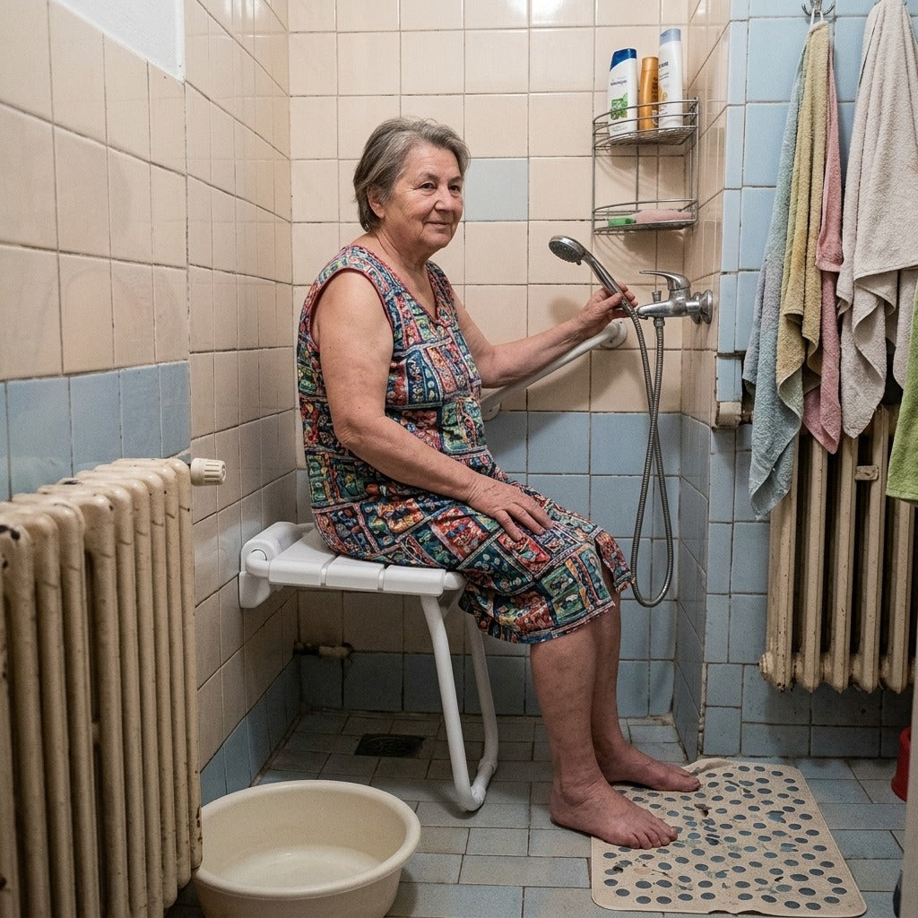 Falra szerelhető, lábas, összecsukható zuhanyülőke - a mindennapokban