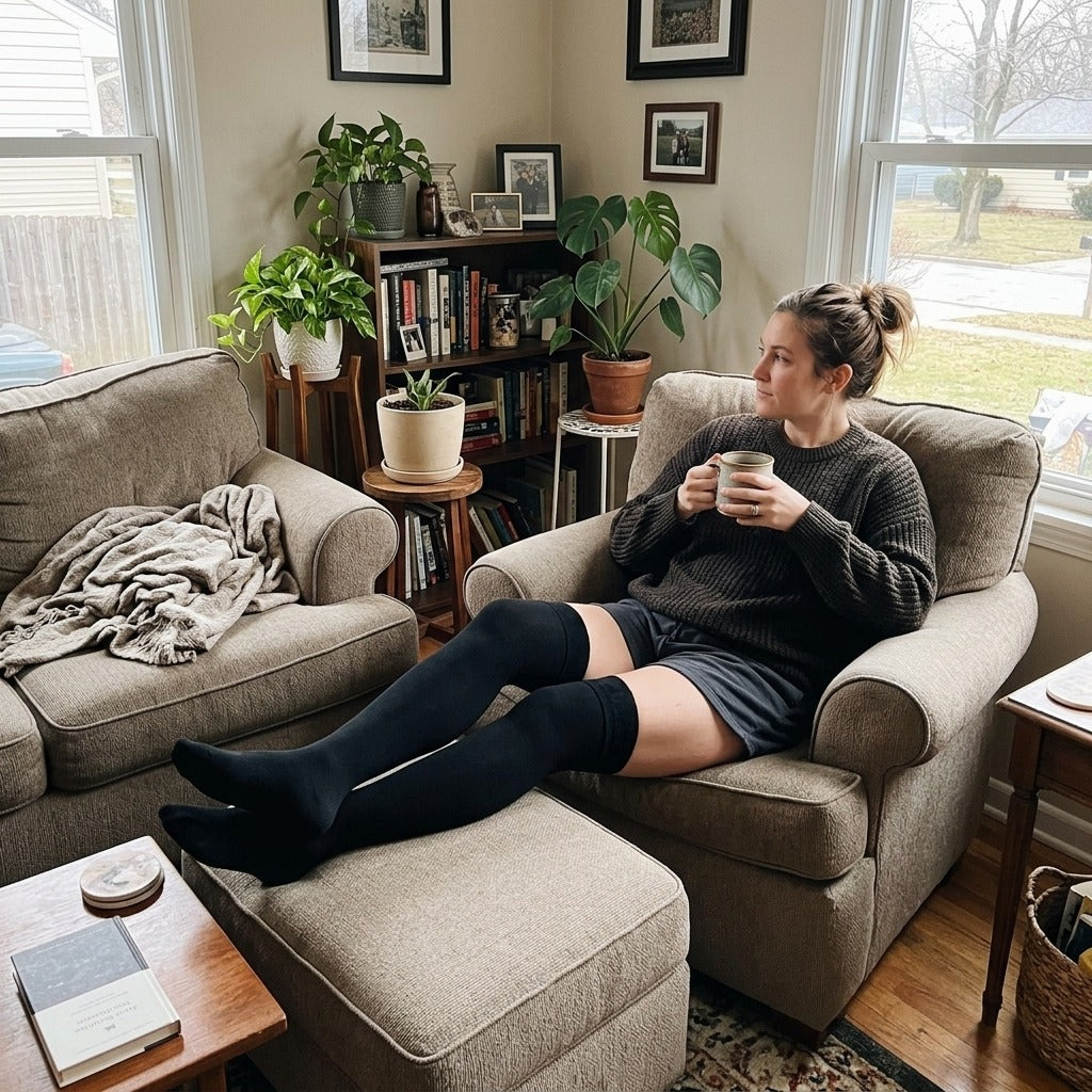 Warm Over-the-Knee Socks, Two-Piece Set - at home