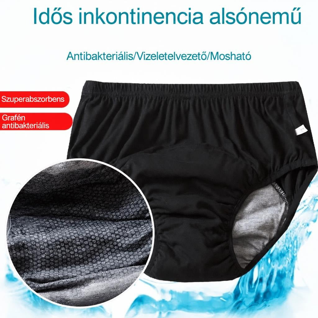 Fekete idős inkontinencia alsónemű antibakteriális, nedvszívó grafén béléssel.