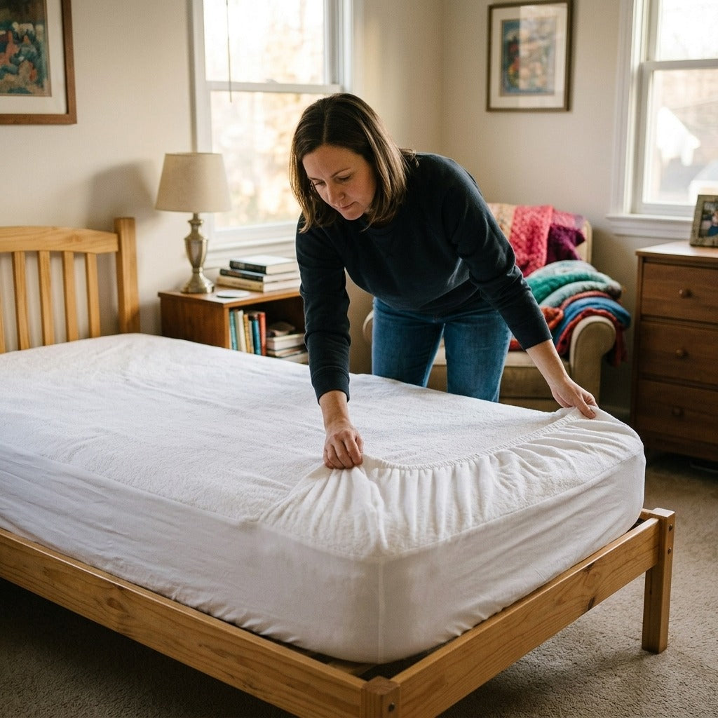 Waterproof Cotton Terry Mattress Protector, 80 x 160 cm - at home