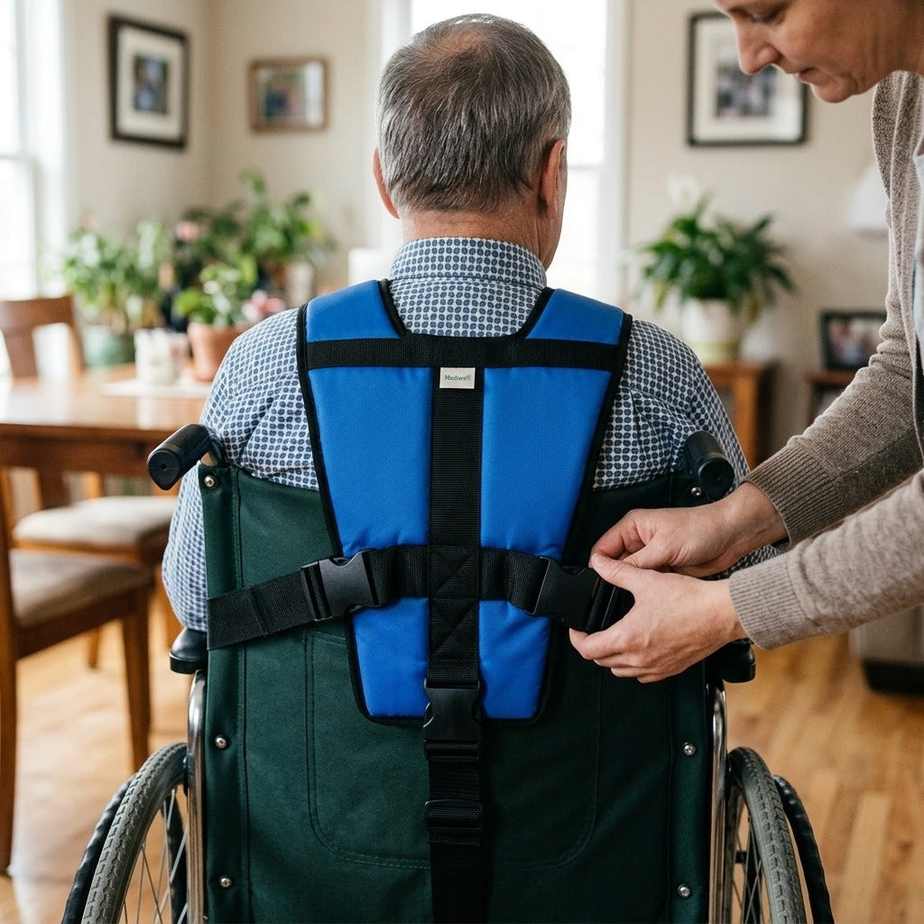 Wheelchair Waist Lap Strap with Buckle - in use
