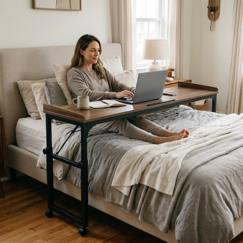 Wheeled Overbed Table with Adjustable Tilt Stand - in everyday life