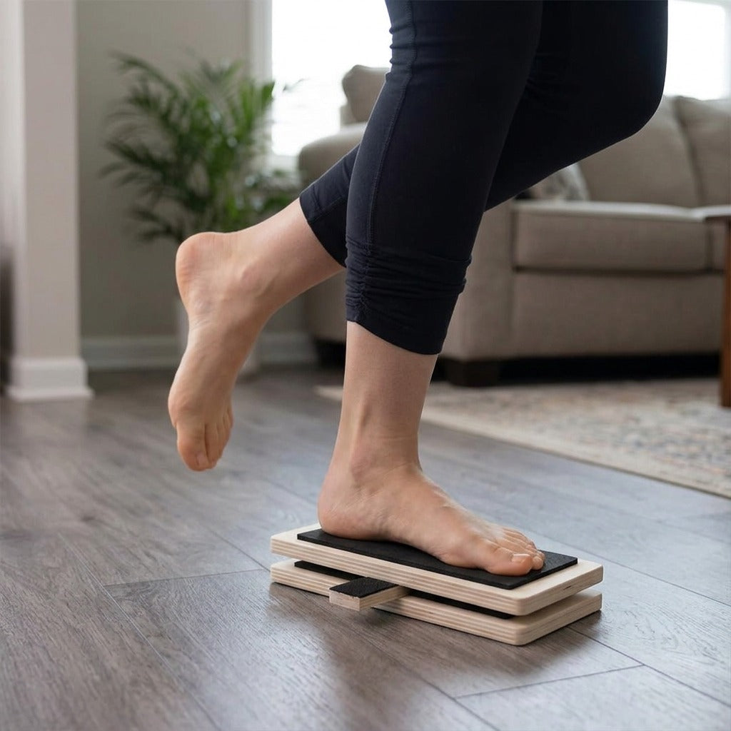 Wooden Ankle Balance Board for Single-Foot Training - in use