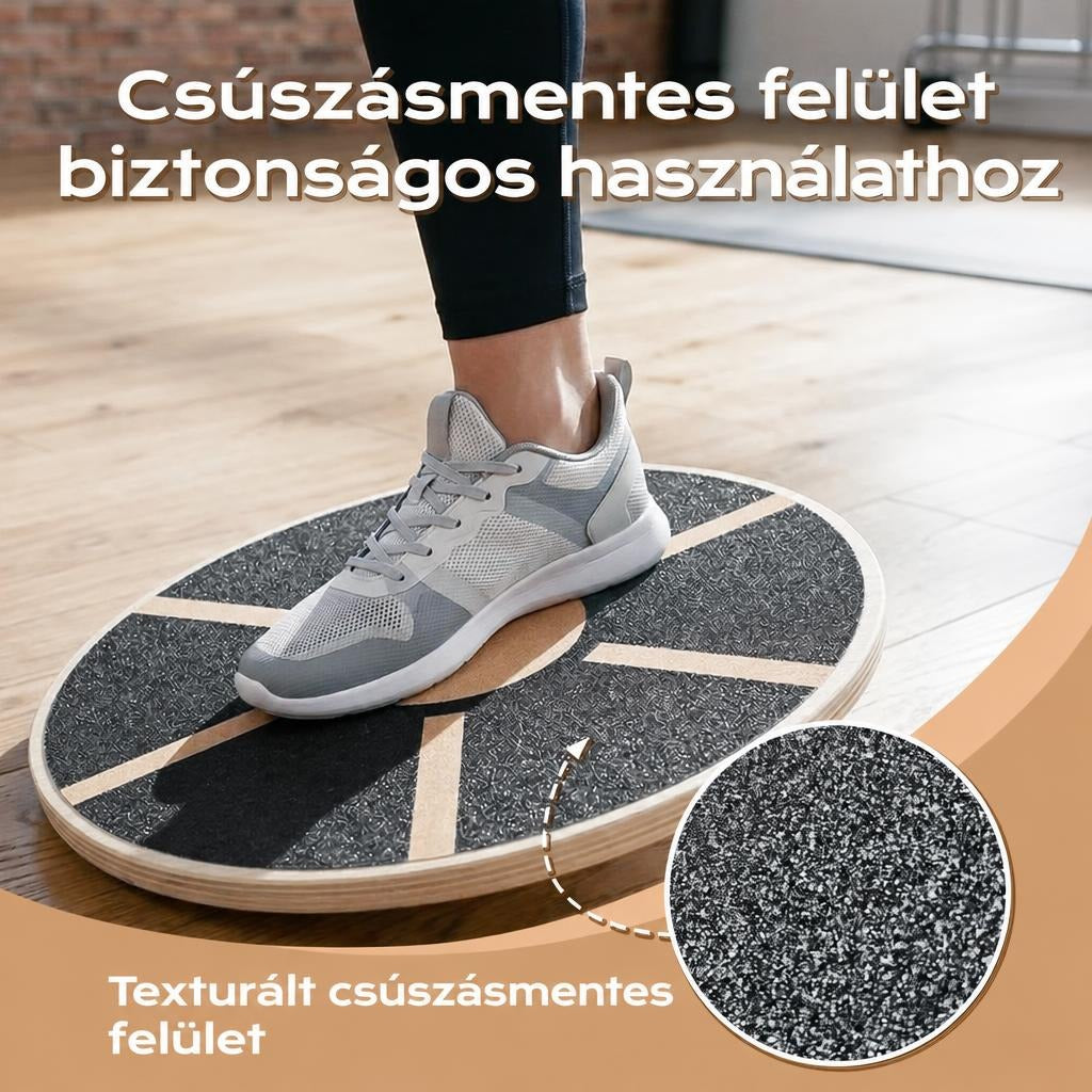 Egyensúlyozó deszka texturált, csúszásmentes felülettel a biztonságos használatért.