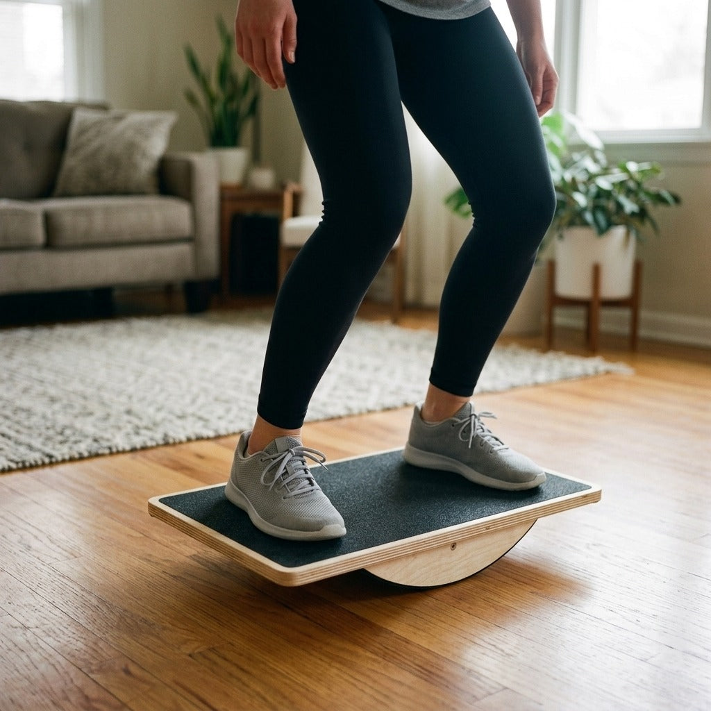 Wooden Non-Slip Balance Board for Home Exercise - in use