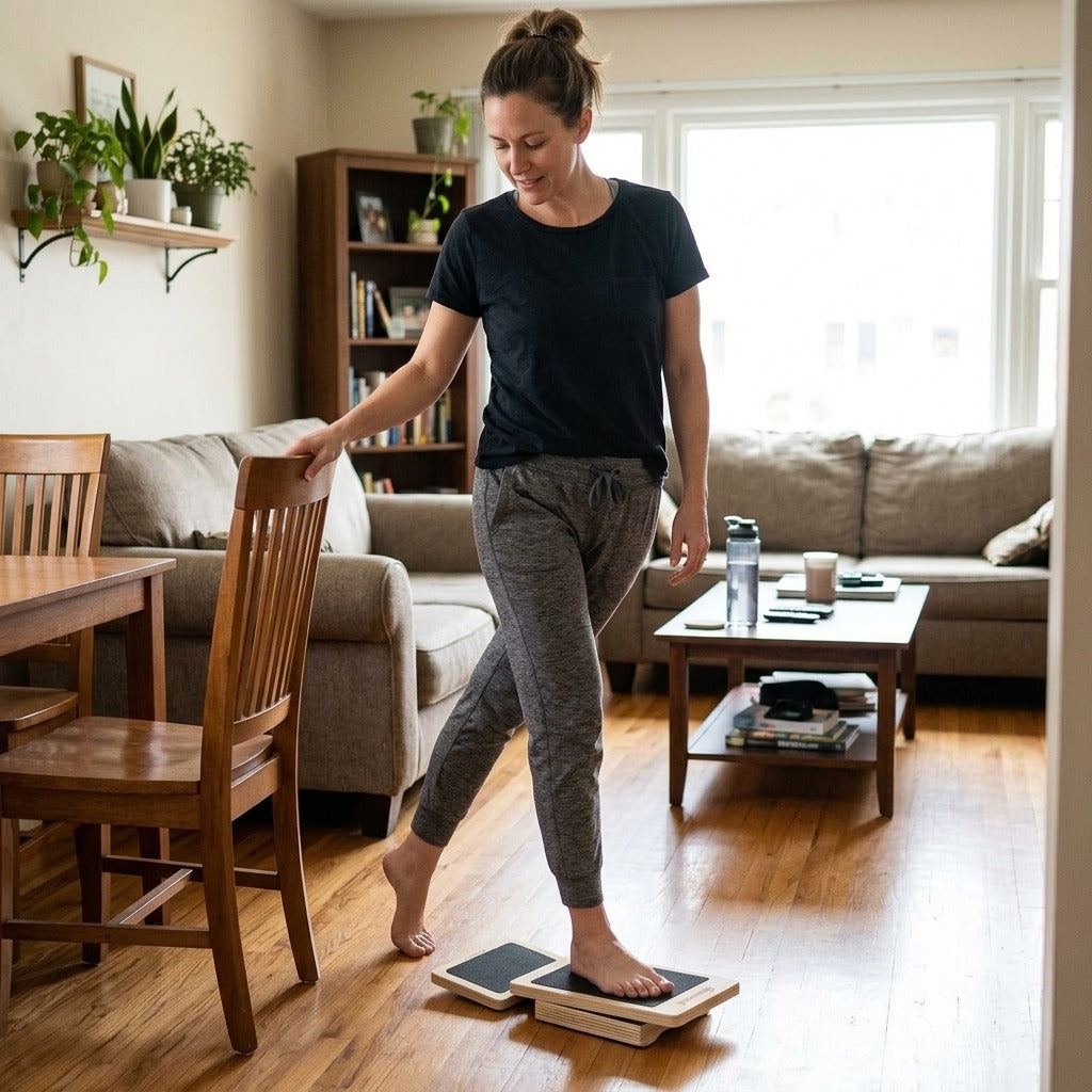 Wooden Single-Leg Ankle Balance Board - at home