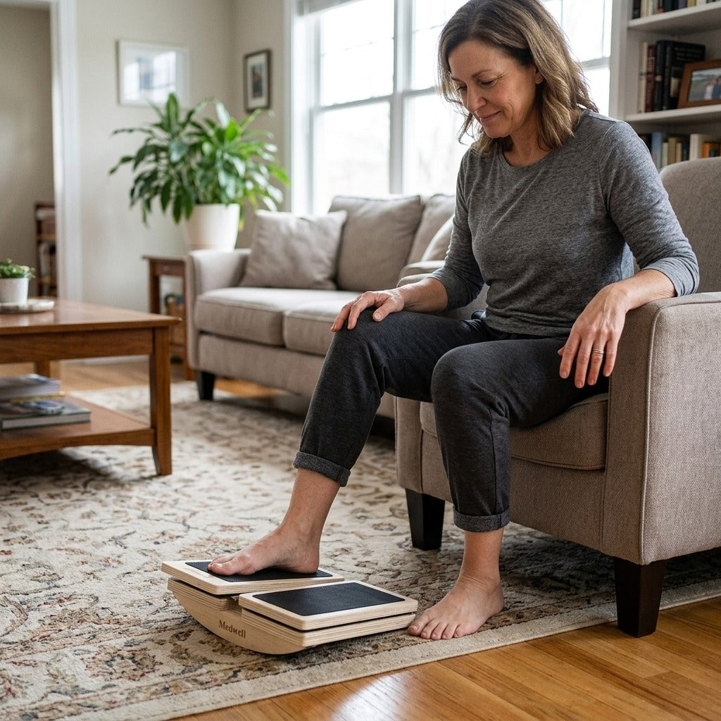 Wooden Single-Leg Ankle Balance Board - in everyday life