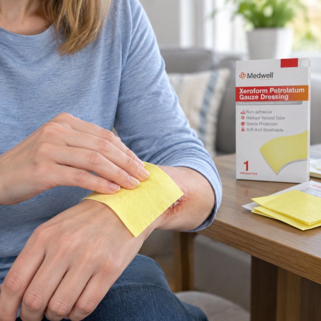 Xeroform Petrolatum Non-Adherent Dressing Pads - in use
