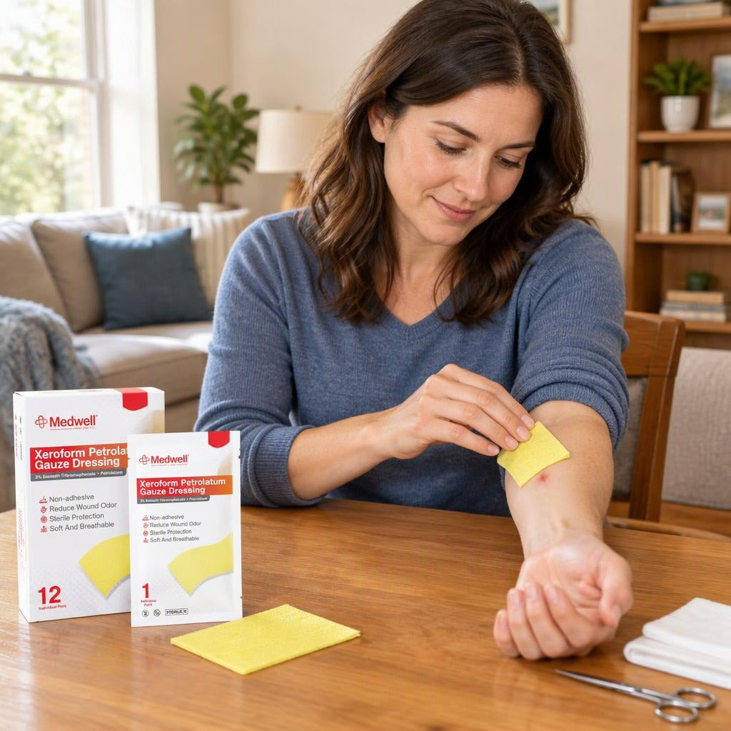 Xeroform Petrolatum Non-Adherent Dressing Pads - at home