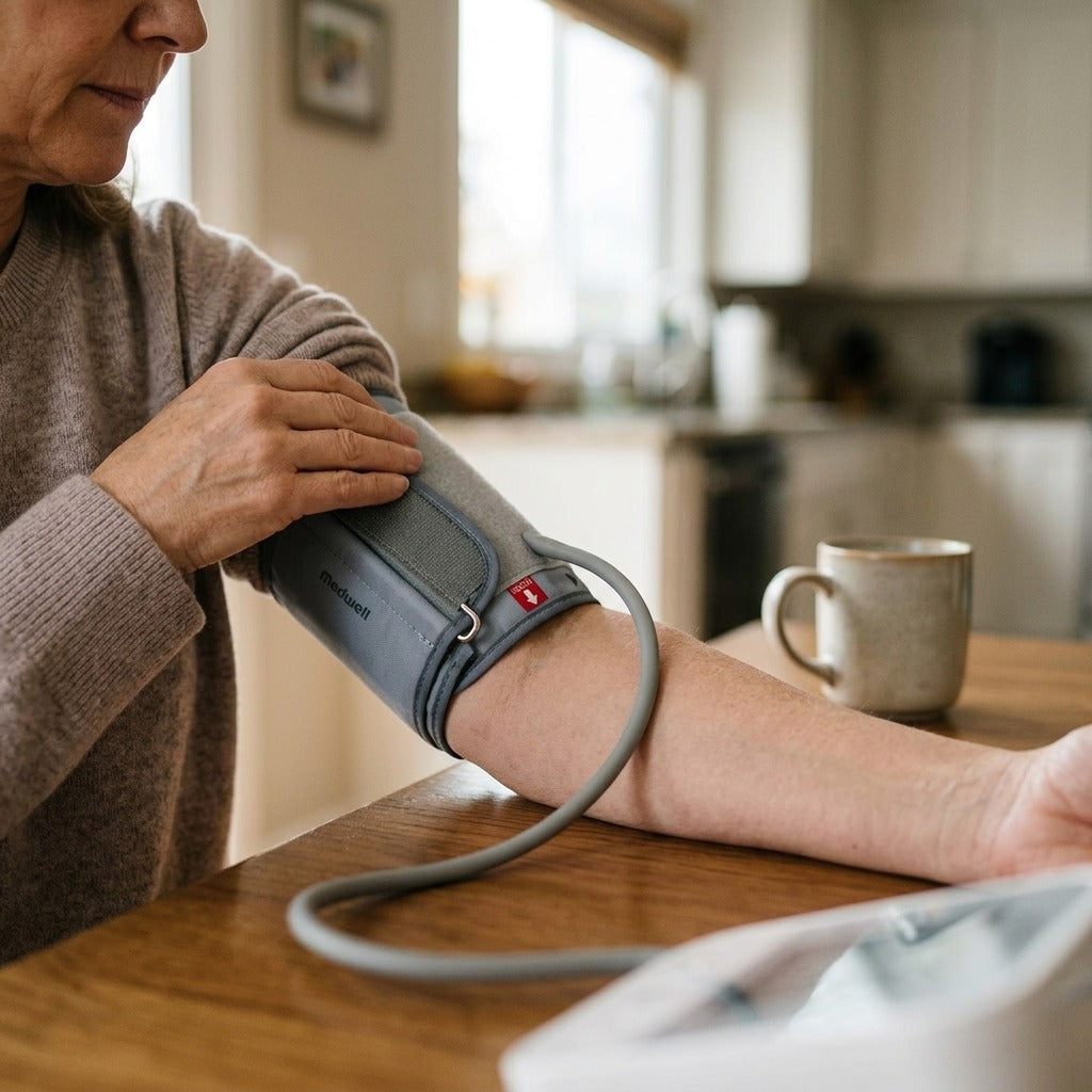 Medwell Blood Pressure Cuff, 22–45 cm - in use