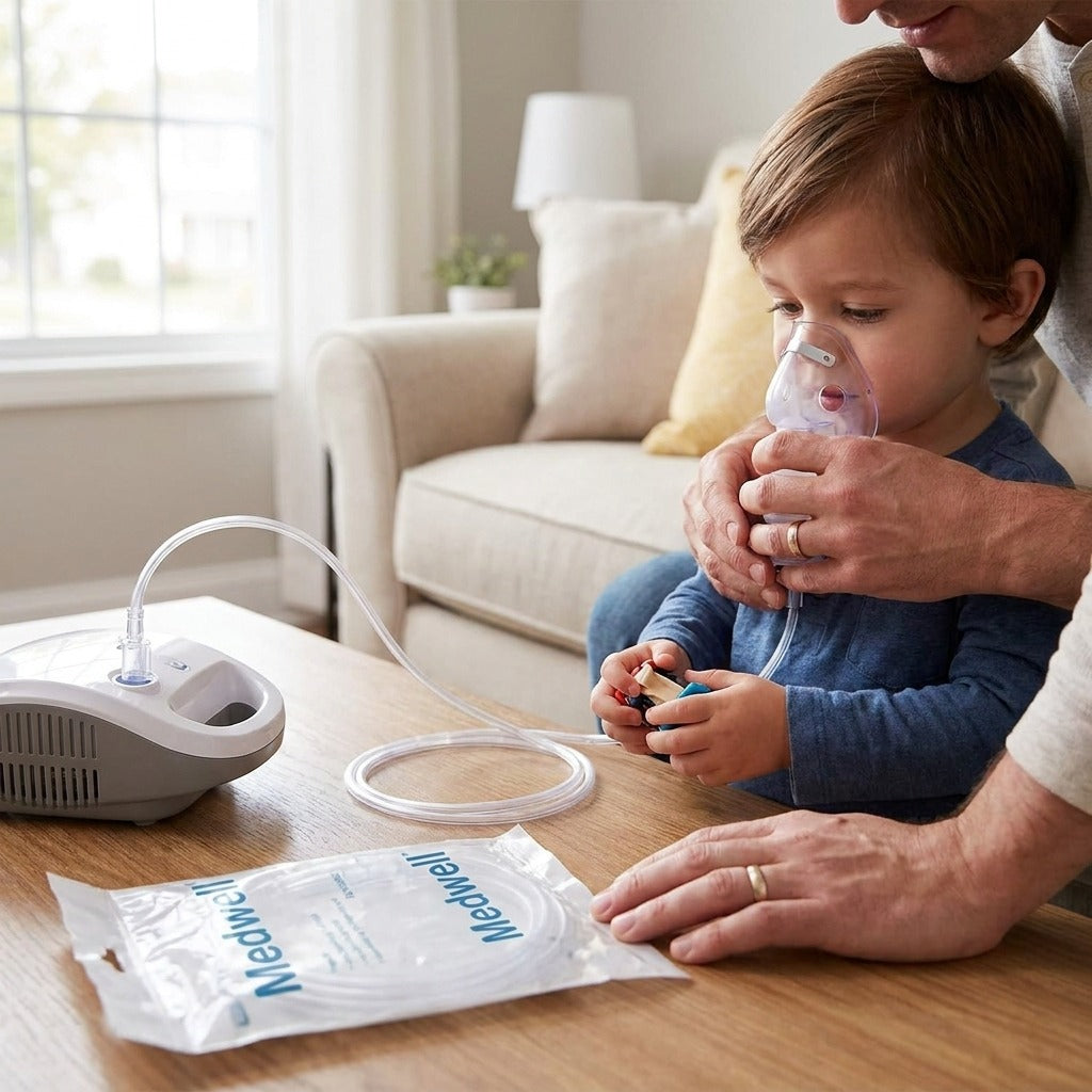 1.6m Soft Tube for Compatible Home Nebulizers - in use