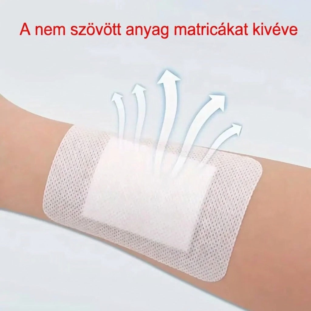 Légáteresztő sebtapasz egy karra felhelyezve.