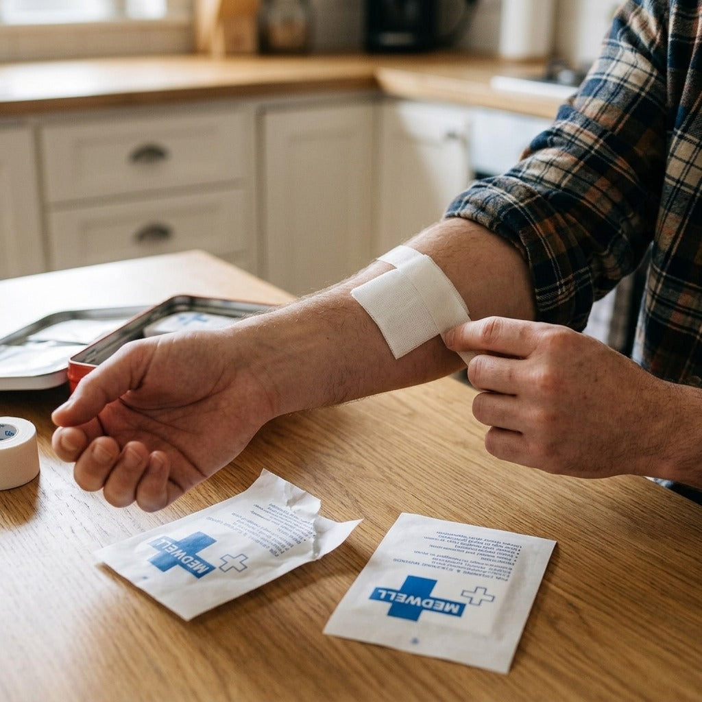 10-Piece Waterproof Non-Adherent Gauze Pads - in use
