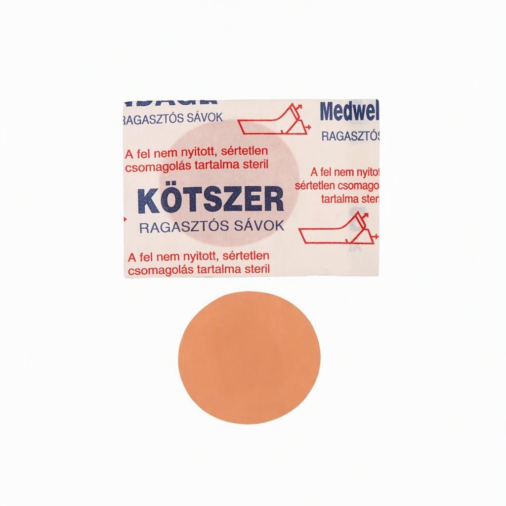 Kerek bőrbarát sebtapasz és steril csomagolása.