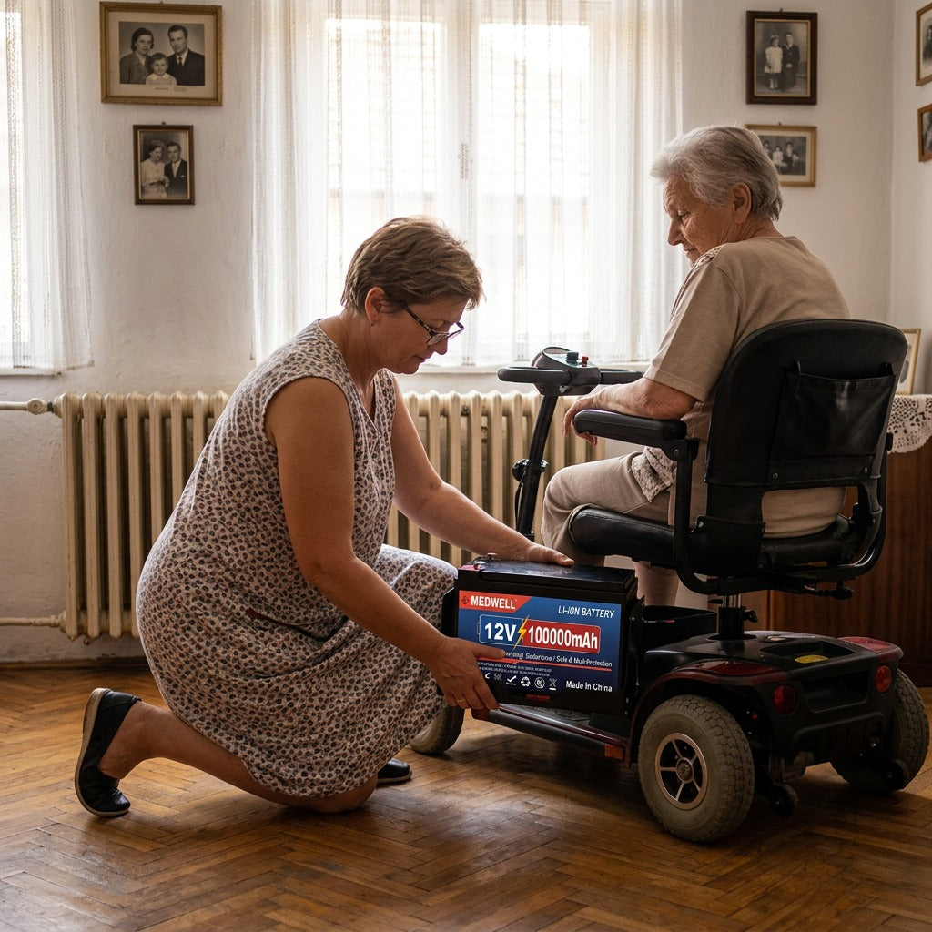 12 V-os újratölthető LiFePO4 mobilitási akkumulátor - otthon