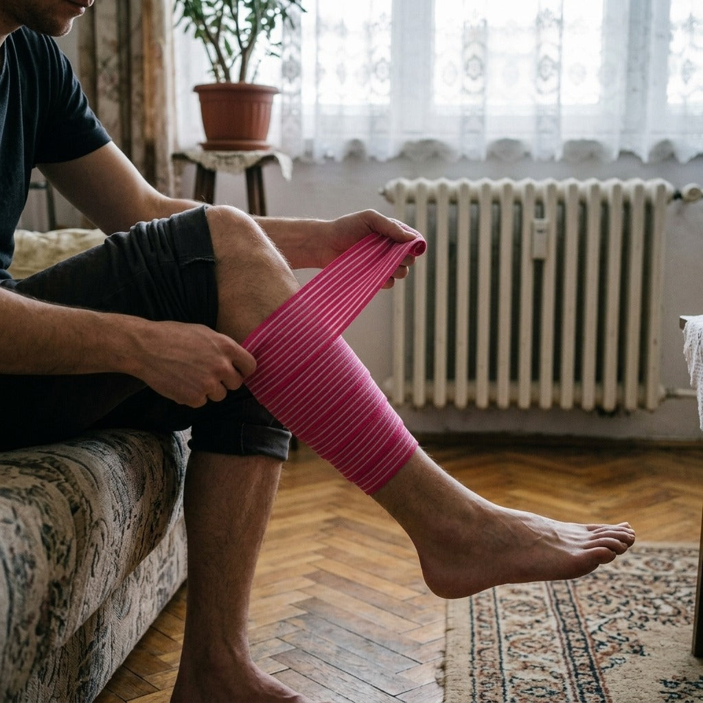 120 cm-es nejlon rugalmas vádli szár - használat közben