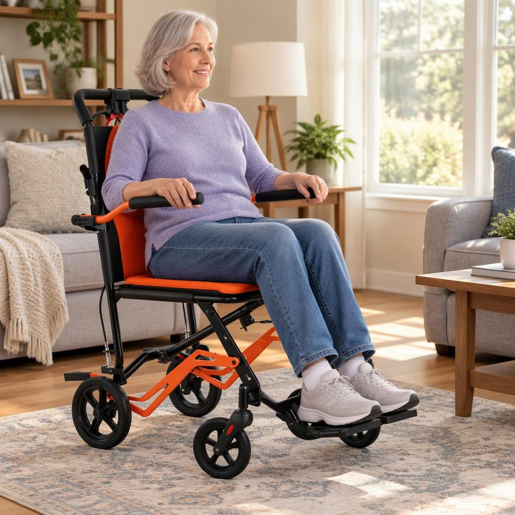 18 lb Folding Transport Wheelchair for Adults and Seniors - at home