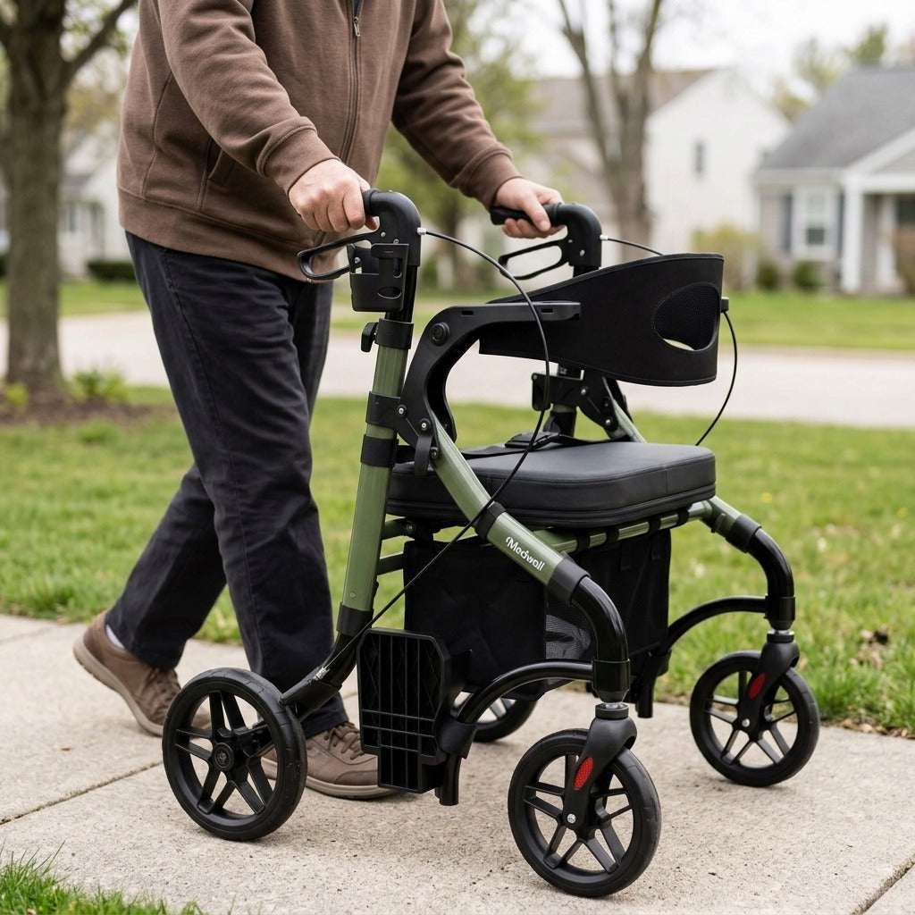 2-in-1 Rollator Walker and Transport Wheelchair Combo - in use