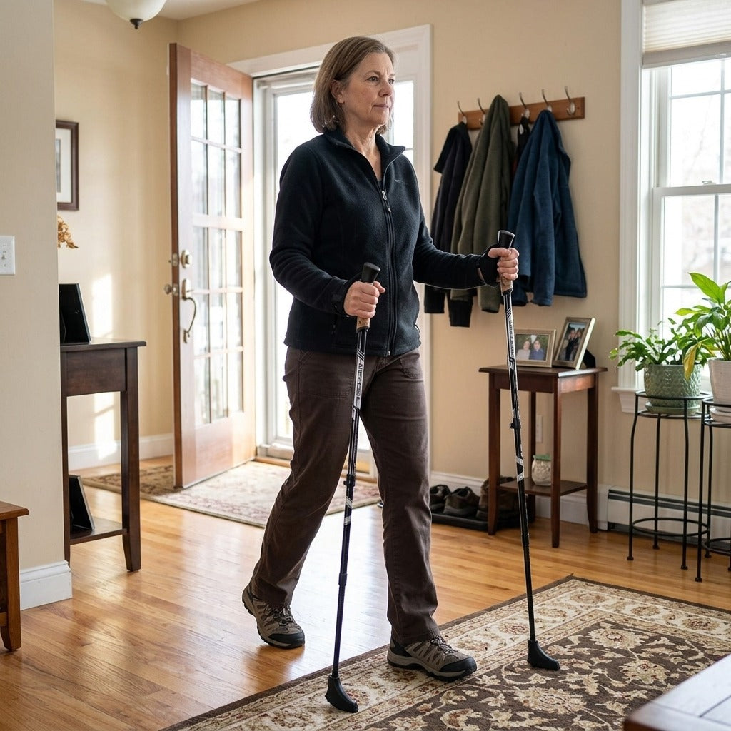 2-Piece Nordic Walking Poles, Telescopic 7075 Aluminum, 66-135 cm - at home