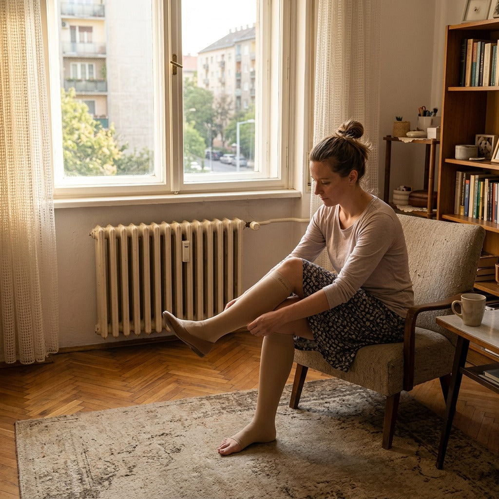 Derékig érő kompressziós harisnya, 20–30 mmHg - otthon