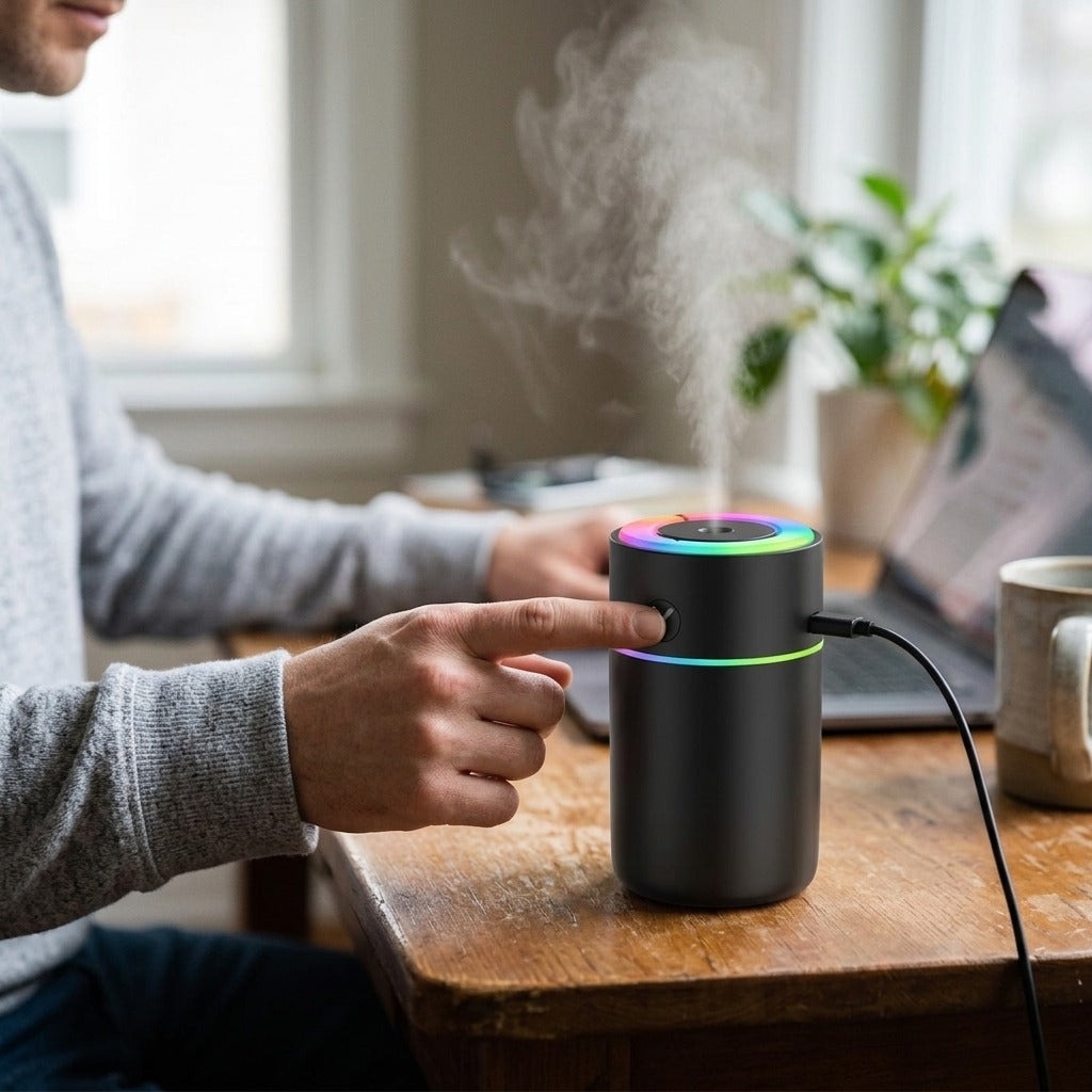 230 ml USB Humidifier with 7-Color LED Light - in use