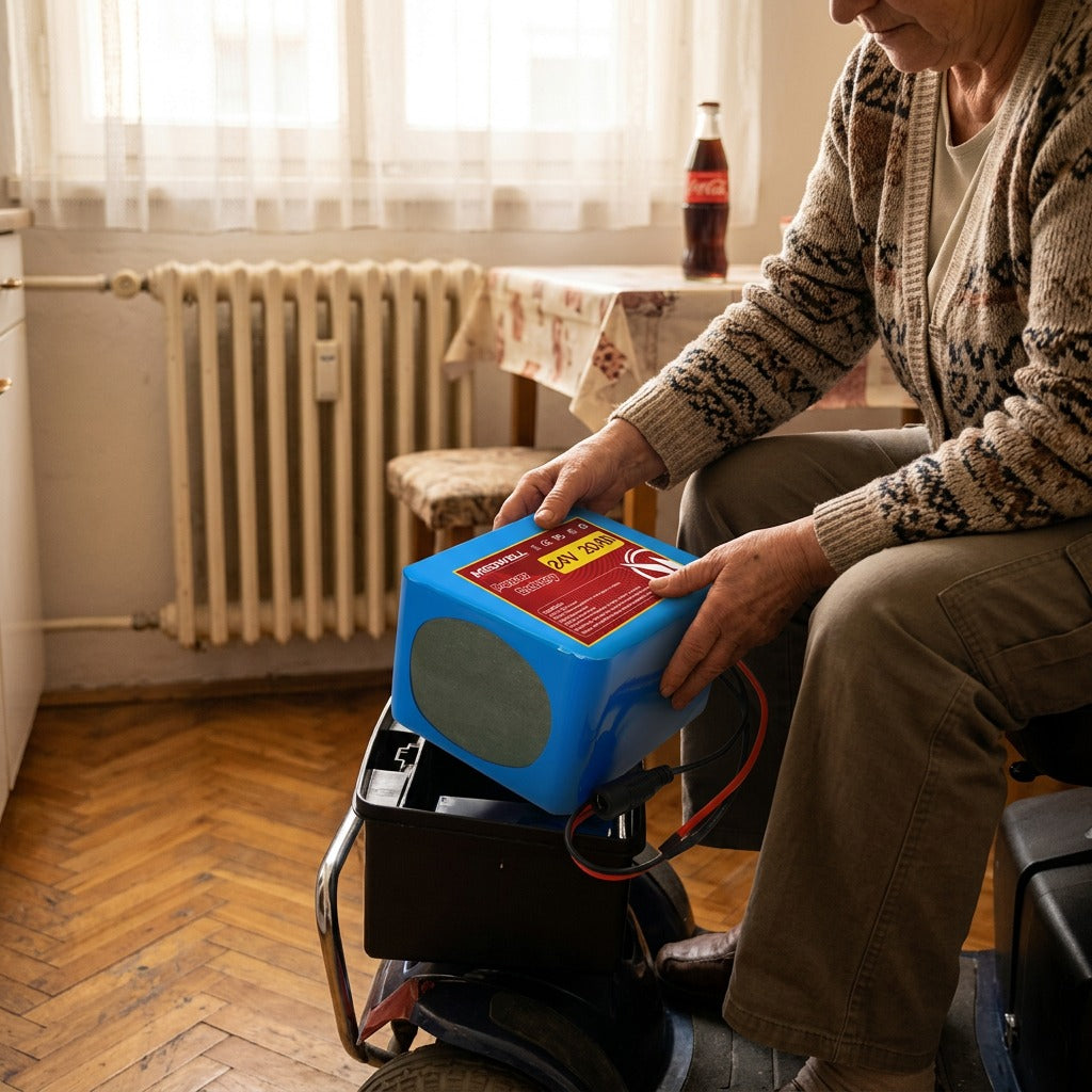 24V 20 000mAh mobilitási akkumulátor 2A töltővel - használat közben
