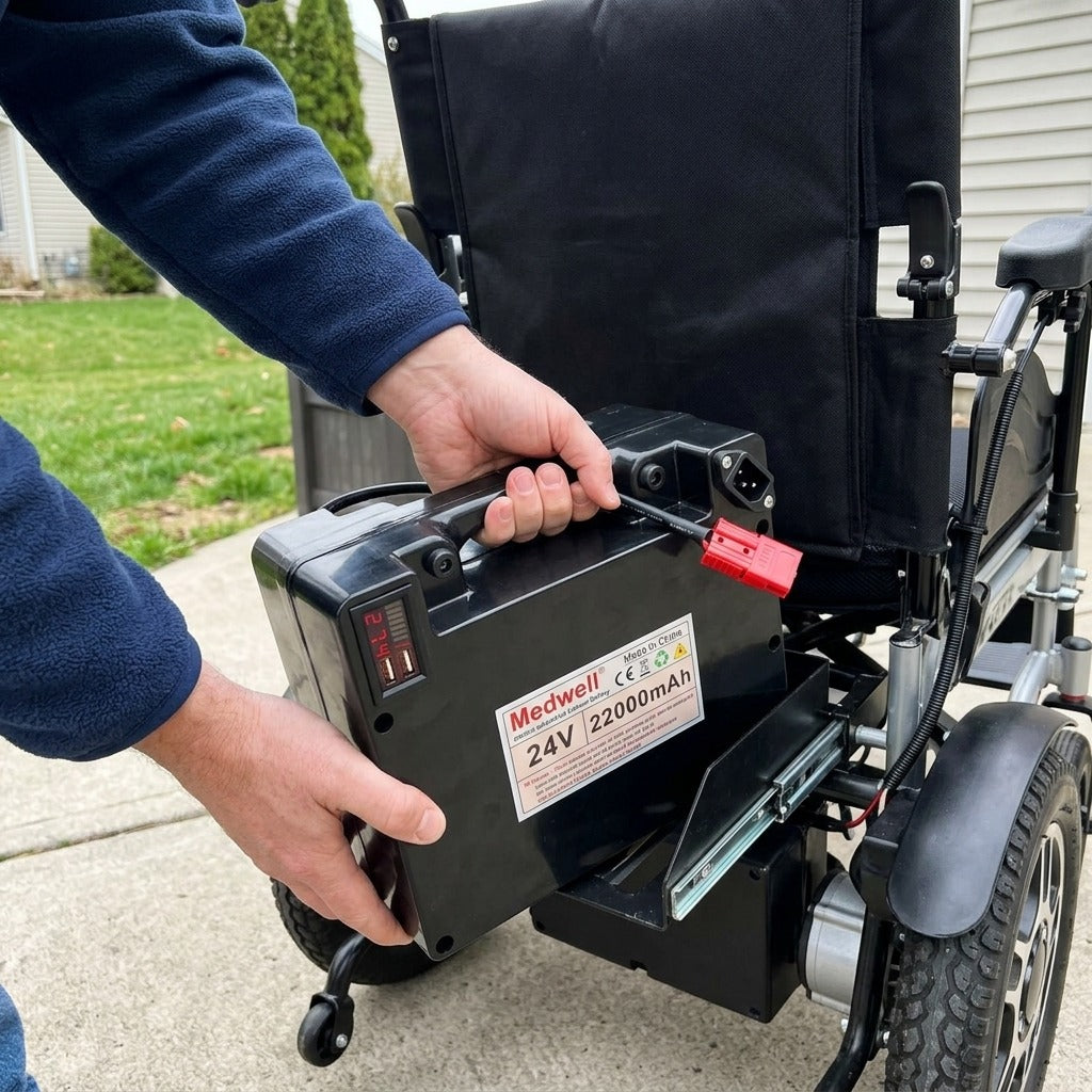 24V 22000mAh Lithium Battery for Electric Wheelchairs and Scooters - in use