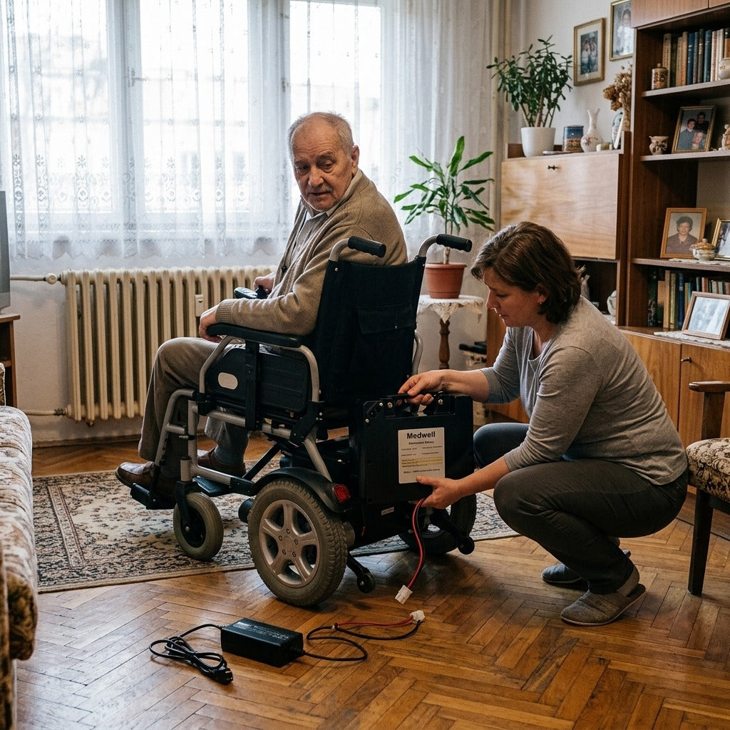 24V 30Ah kerekesszék-akkumulátor töltővel - otthon