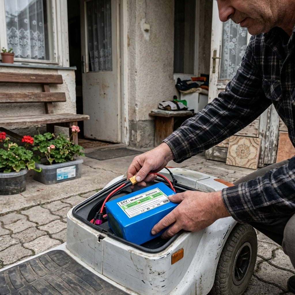 24 V-os lítiumakkumulátor kerekesszékhez és robogóhoz - használat közben