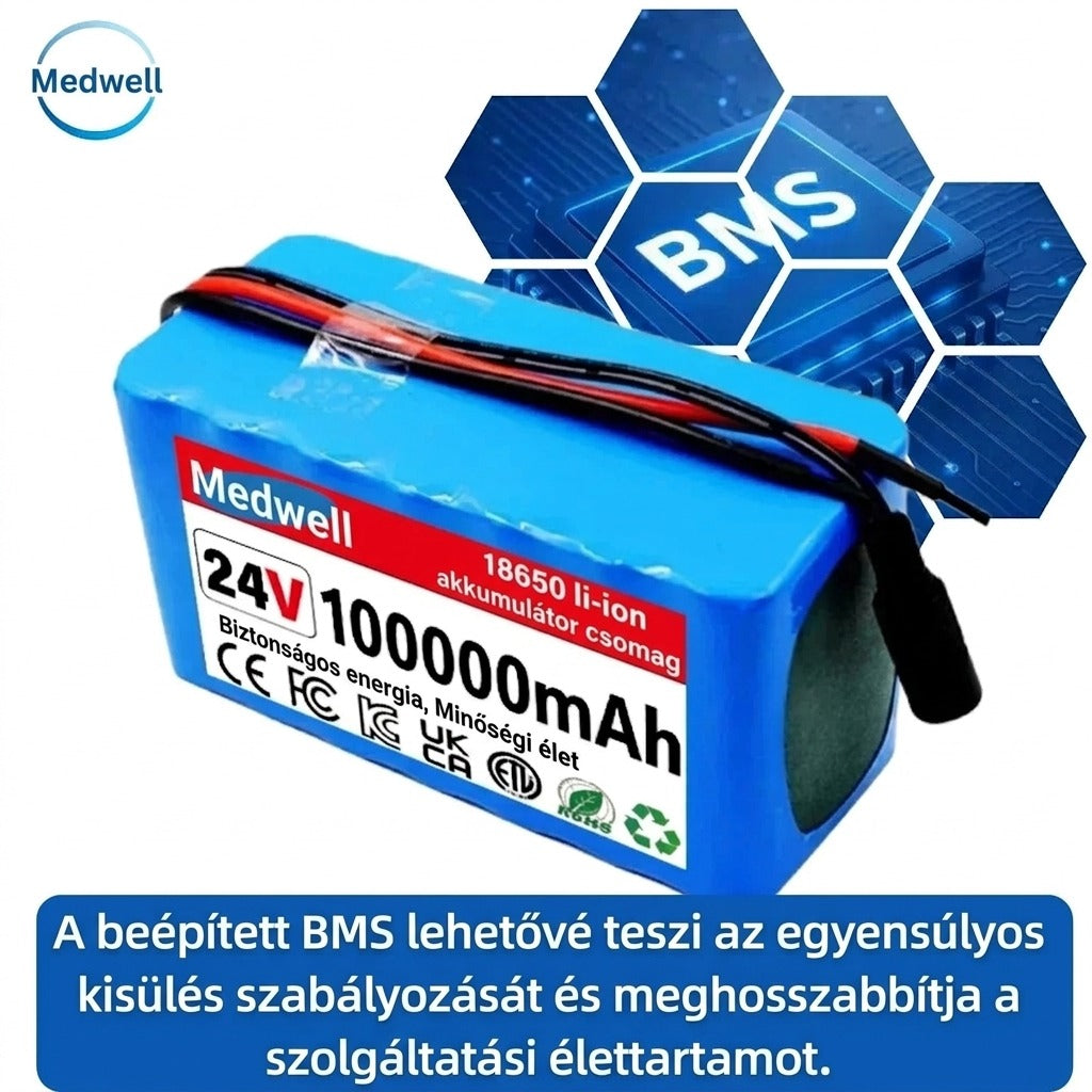 Medwell 24V akkumulátor csomag beépített BMS rendszerrel