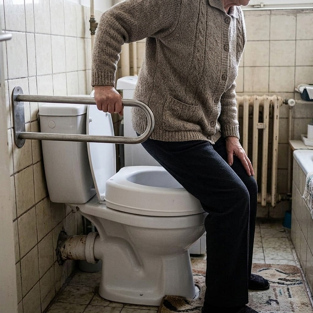 3,5 hüvelykes magasító WC-ülőke hosszúkás WC-hez - használat közben