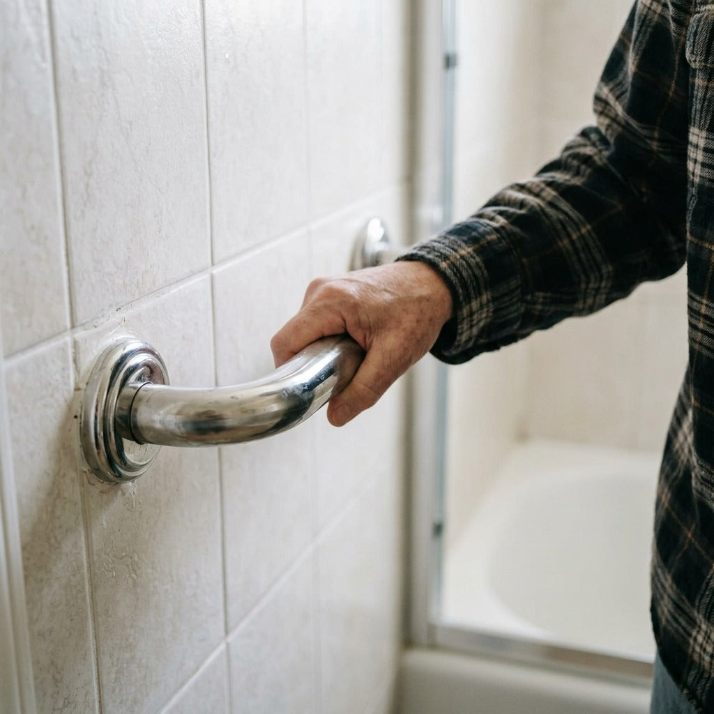304 Stainless Steel Bathroom Grab Bar - in use
