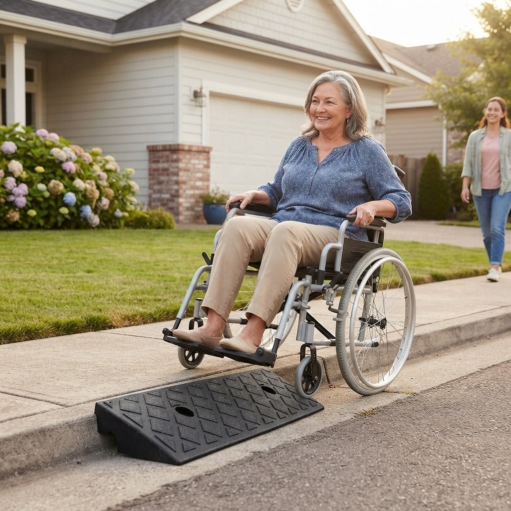 30mm Plastic Non-Slip Kerb Ramp for Wheelchairs - in everyday life