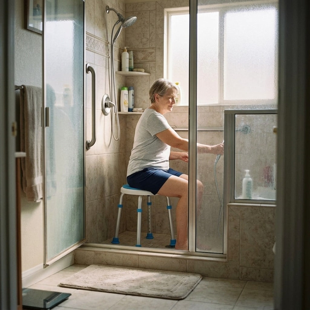 360-Degree Rotating Shower Stool with Adjustable Height - at home