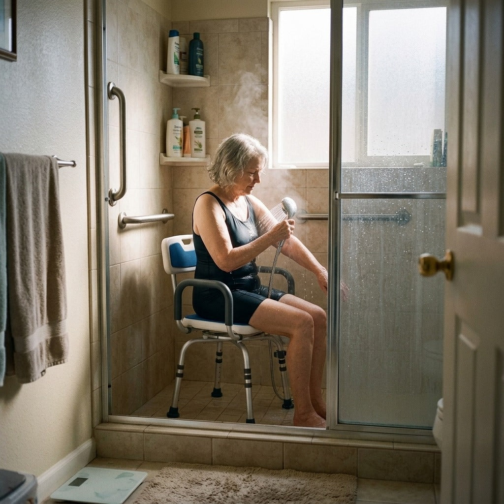 360-Degree Swivel Shower Chair with Armrests - at home