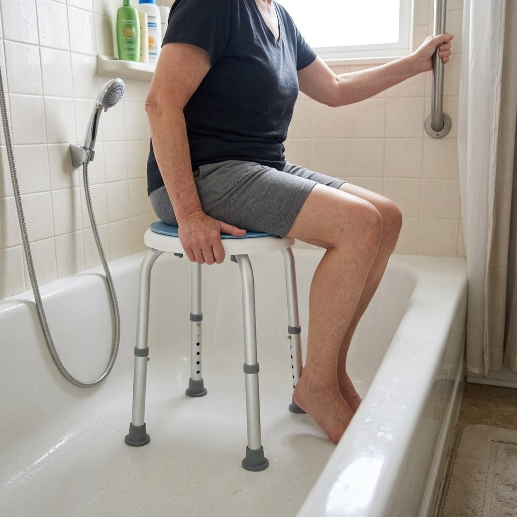 360-Degree Swivel Shower Seat for Bathtub - in use