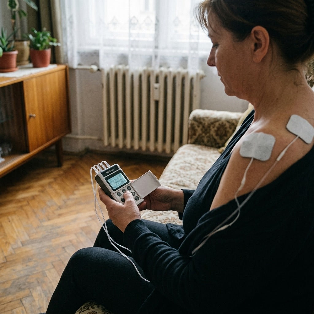 4 csatornás, 15 üzemmódú otthoni TENS készülék - használat közben