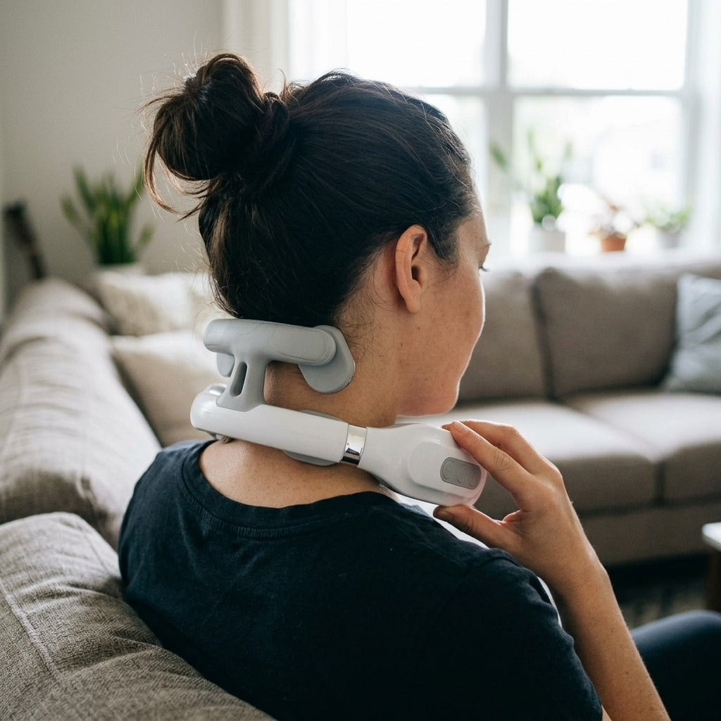 4-Head Neck Massager, USB Rechargeable with Heat - in use