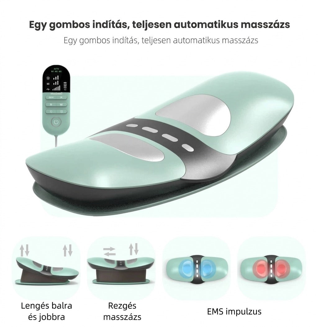 Automatikus derékmasszírozó távirányítóval és a különböző masszázsfunkciók bemutatásával.