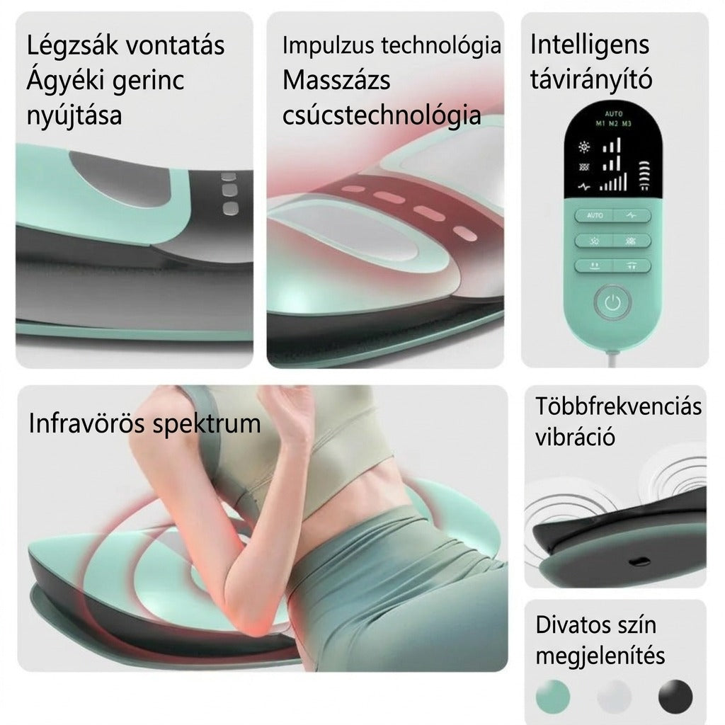 Ágyéki gerincnyújtó és masszírozó készülék funkcióinak és távirányítójának bemutatása