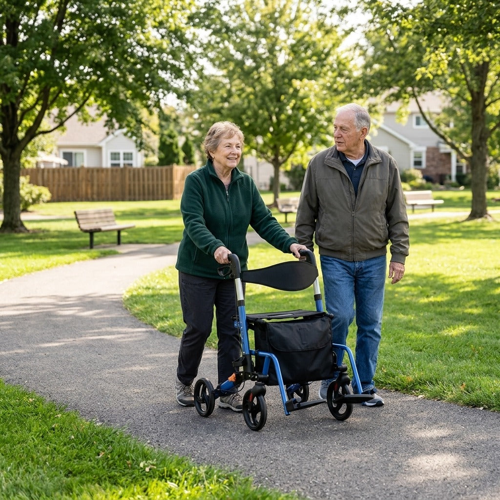 4-Wheel Aluminum Rollator Walker, Foldable, Adjustable Height - in everyday life