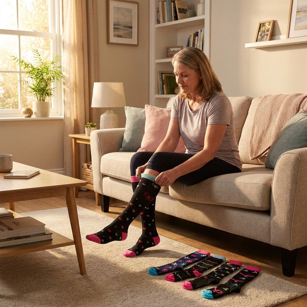 5-Pair Crew Compression Socks for Hiking and Running - at home
