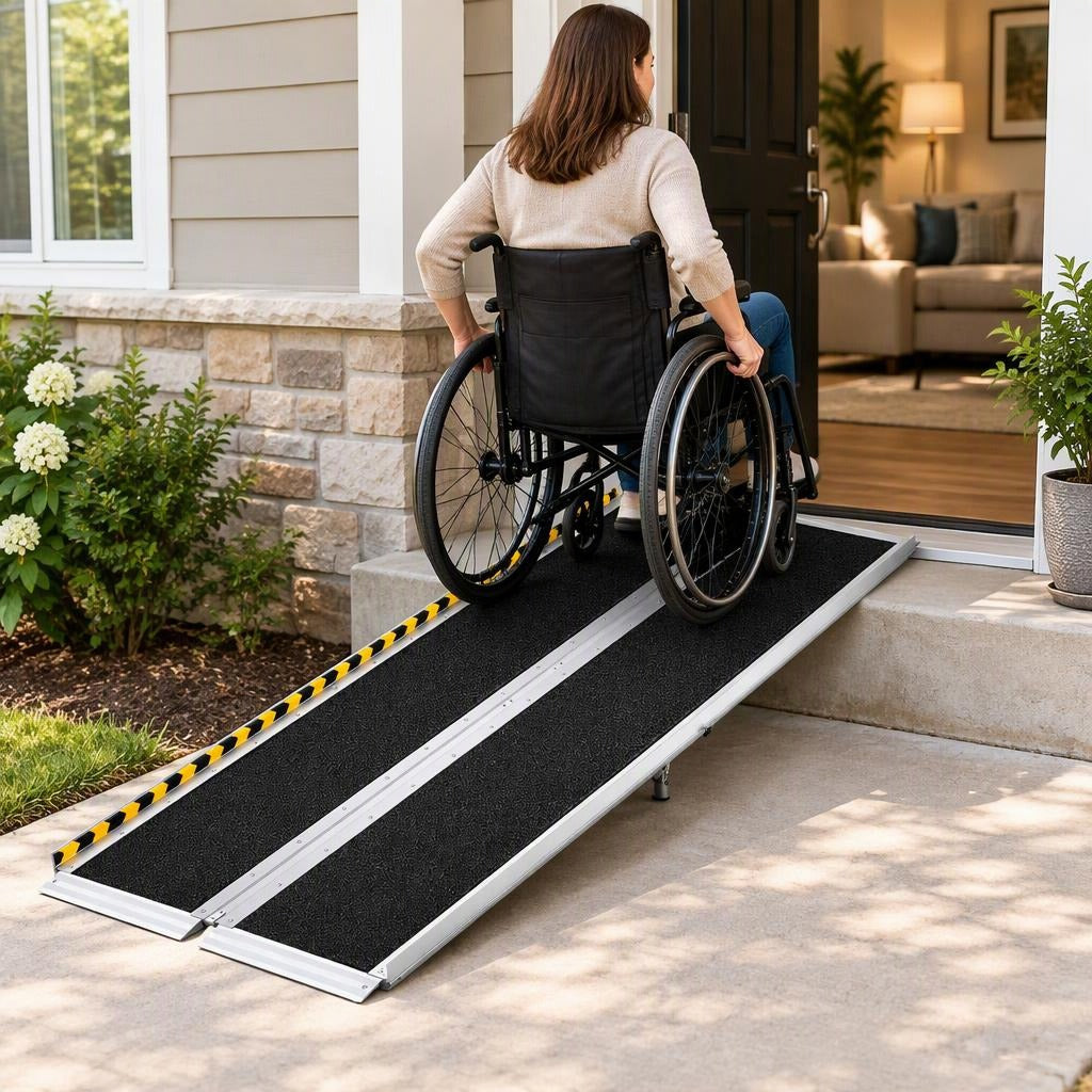 6-Foot Folding Aluminum Wheelchair Ramp, 800 lb Capacity - at home