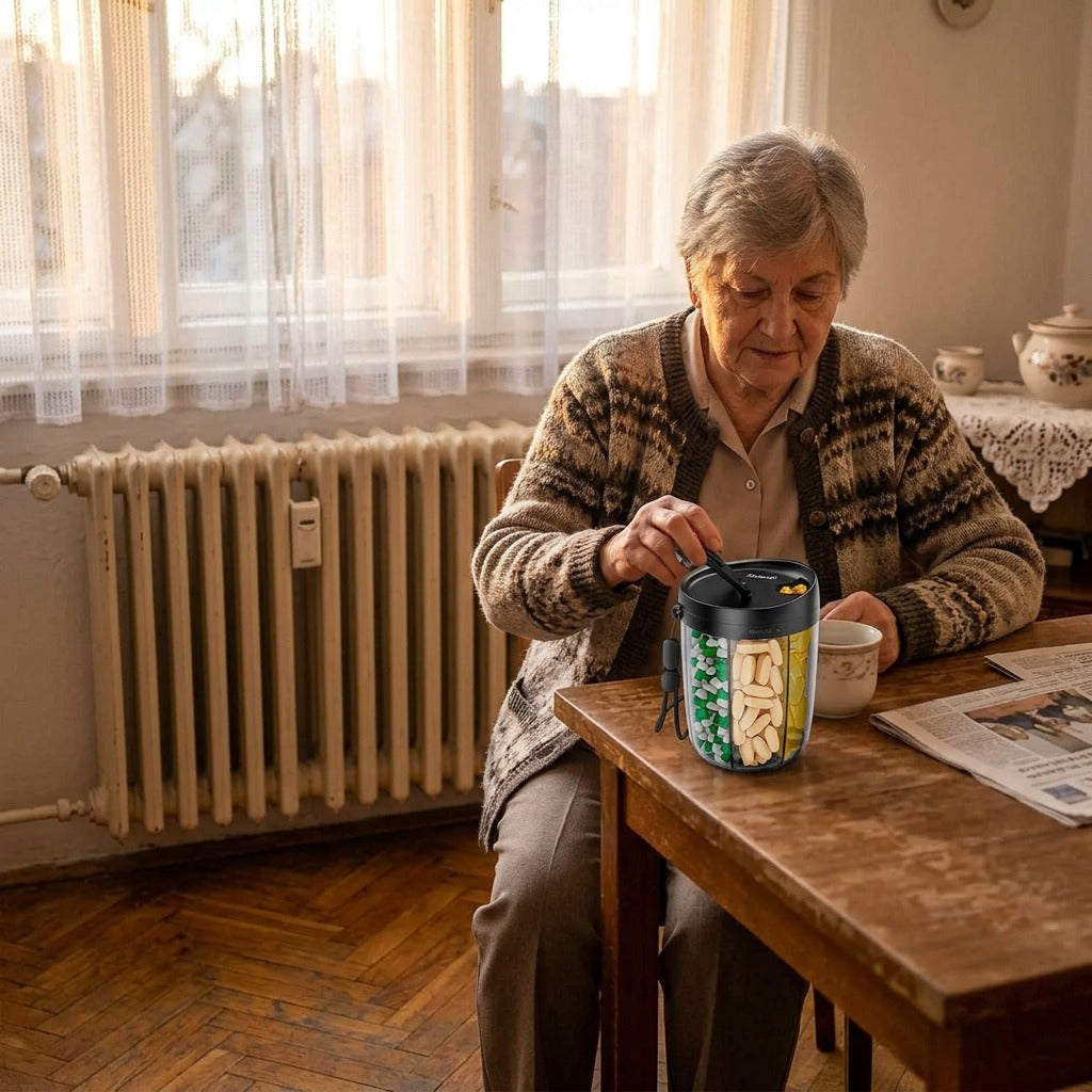 Utazó gyógyszeradagoló 6 rekesszel vitaminokhoz - otthon