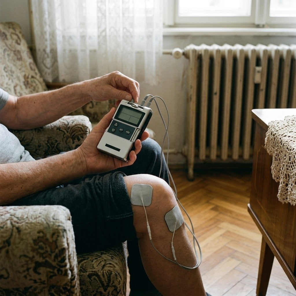 7000 digitális TENS EMS izomstimulátor, 2 csatorna, 5 mód - használat közben
