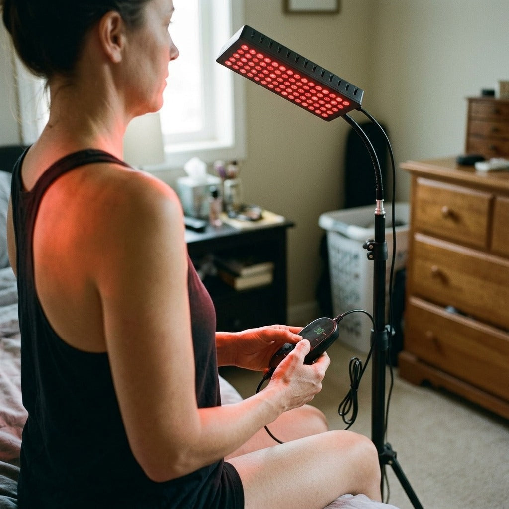75-LED Red and Near-Infrared Light Panel - in use