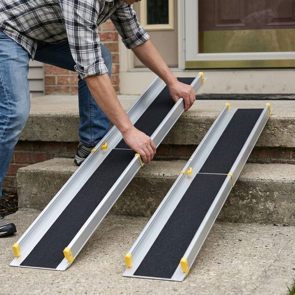 8 ft Telescoping Wheelchair Ramps for Steps - in use
